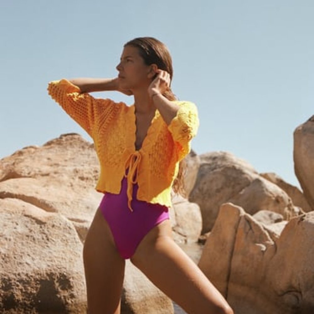 ZARA POINTELLE KNIT JACKET  TANGERINE